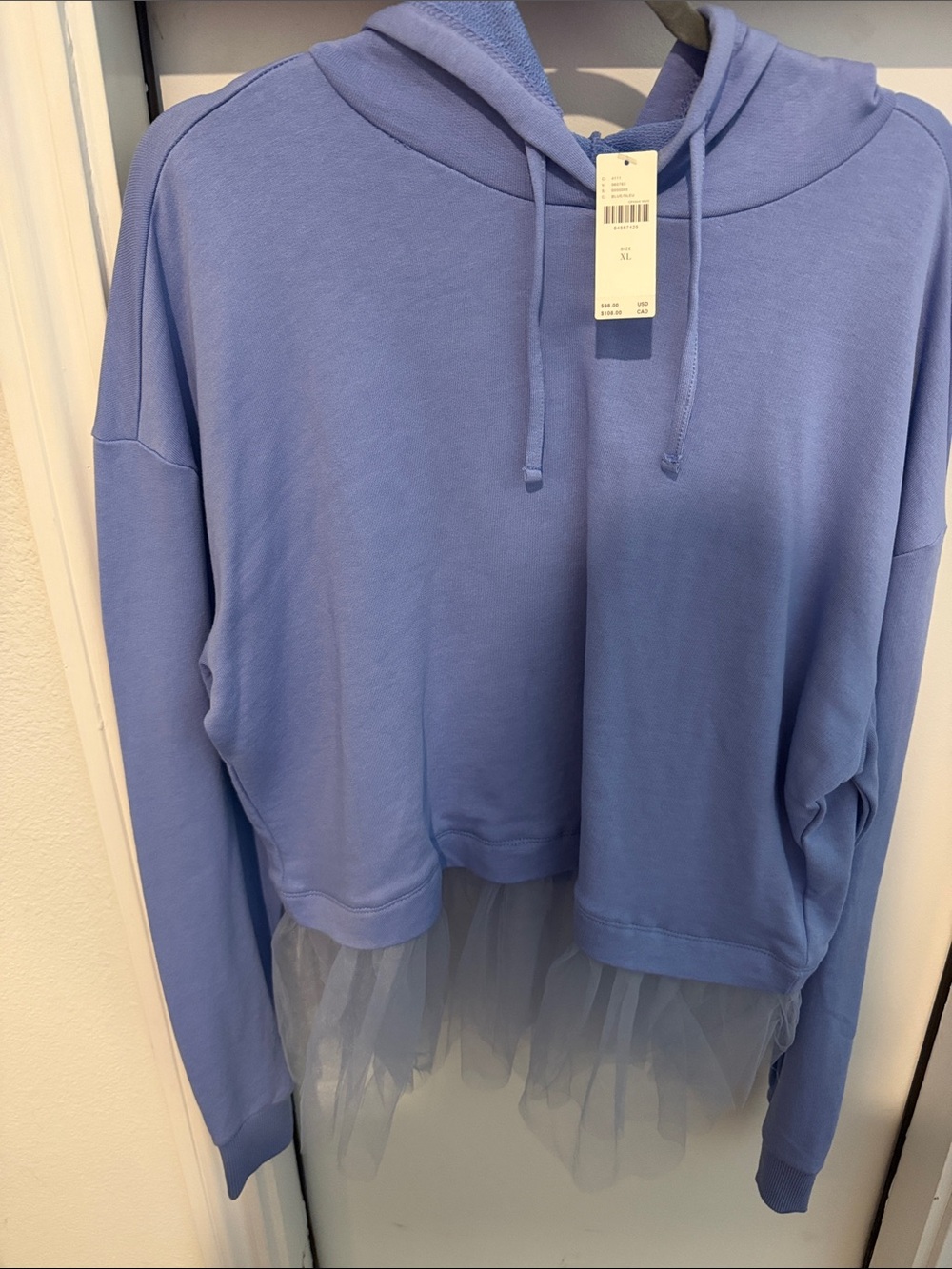 Anthropologie Lavender Cropped Hoodie with Tulle Hem